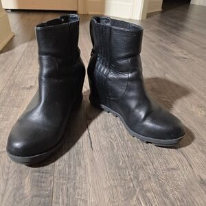 YellowBox Cristoff Black Leather Wedge Ankle Boots Hidden Wedge Womens